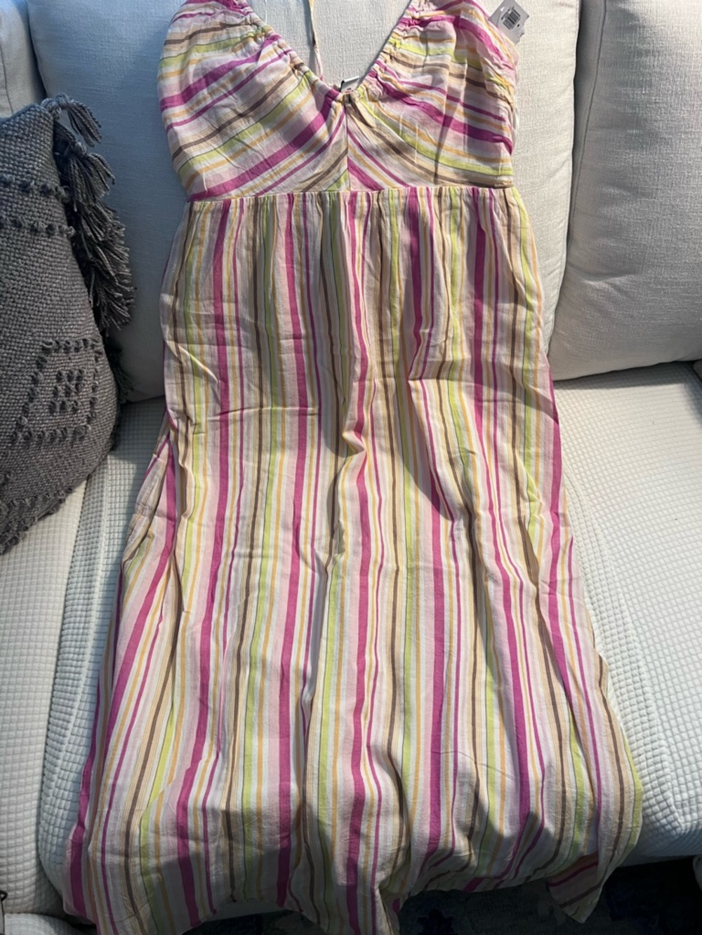Old Navy Pink, Yellow & Green Striped Maxi Dress